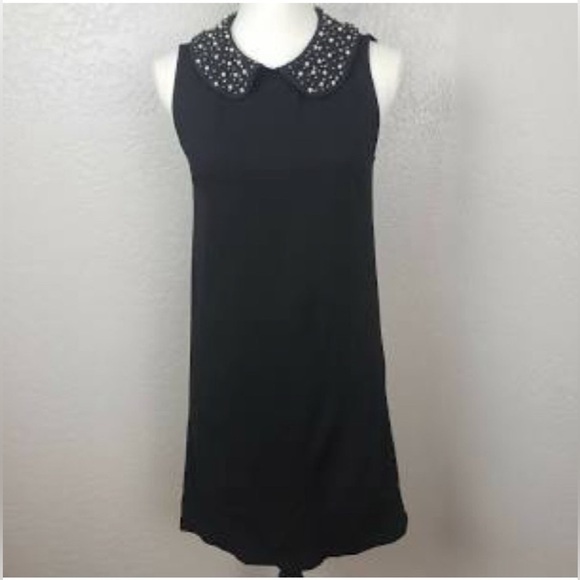 Vivienne Tam Black Dress W/Pearl and Bead Embellishments Mary Jane Collar M - Picture 7 of 9
